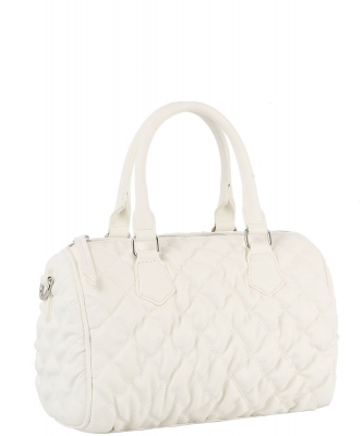 Quilted Boston Bag Satchel Bag  HGE-0155 WHITE